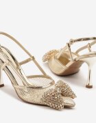 vices Sandale Aurii din plasă cu toc stiletto cu fundă cu paiete Reamara