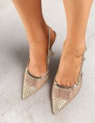 vices Sandale Aurii tip plasă cu toc stiletto decorate cu Zirconii Linellea