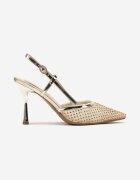 vices Sandale Aurii tip plasă cu toc stiletto decorate cu Zirconii Linellea
