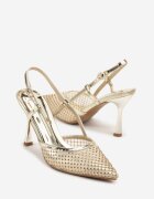 vices Sandale Aurii tip plasă cu toc stiletto decorate cu Zirconii Linellea