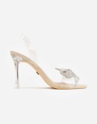 vices Sandale Bej Transparente cu toc stiletto cu fundă din zirconiu Finhira