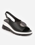 vices Sandale cu platformă perforații decorative și aplicație rotundă Vessa Negre
