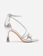 vices Sandale cu toc stiletto tip clepsidră decorate cu zirconii pe barete Lissie Argintii