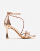 vices Sandale cu toc stiletto tip clepsidră decorate cu zirconii pe barete Lissie Culoarea șampaniei