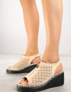 vices Sandale Decupate Bej pe Pană Decorate cu Fermoar Linarose
