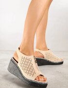 vices Sandale Decupate Bej pe Pană Decorate cu Fermoar Linarose