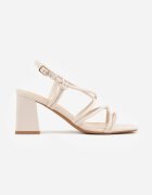 vices Sandale elegante pe toc gros cu barete împletite Nelope Bej
