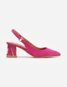 vices Sandale Fucsia cu Toc cu Branț din Piele și cu Model Metalic Sesenora