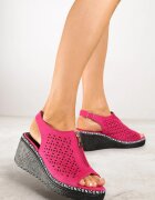 vices Sandale Fucsia Decupate pe Pană Decorate cu Fermoar Linarose