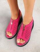 vices Sandale Fucsia Decupate pe Pană Decorate cu Fermoar Linarose