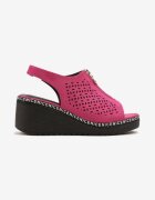vices Sandale Fucsia Decupate pe Pană Decorate cu Fermoar Linarose