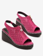 vices Sandale Fucsia Decupate pe Pană Decorate cu Fermoar Linarose