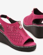 vices Sandale Fucsia Decupate pe Pană Decorate cu Fermoar Linarose