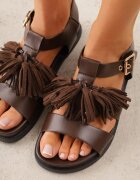vices Sandale Maro închis stil Boho Decorate cu Franjuri și cu Mărgele Saphareisis