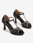 vices Sandale negre cu toc clepsidră decorate cu Zirconii Folmilia