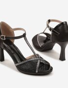vices Sandale negre cu toc clepsidră decorate cu Zirconii Folmilia