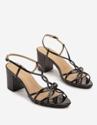 vices Sandale Negre cu Toc cu Curele Decorative Oviarissa