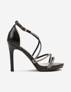 vices Sandale Negre Cu Toc Stiletto Cu Curele Subțiri Bijuterii Sorlisse