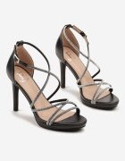 vices Sandale Negre Cu Toc Stiletto Cu Curele Subțiri Bijuterii Sorlisse