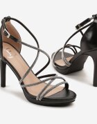 vices Sandale Negre Cu Toc Stiletto Cu Curele Subțiri Bijuterii Sorlisse