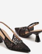 vices Sandale Negre cu toc tip rață și broderie pe căptușeală Telisia