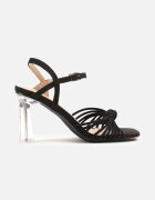 vices Sandale Negre cu Toc Transparent Decorate cu Nod Saridevi
