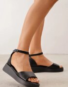 vices Sandale Negre din Piele ecologică cu Talpă groasă cu Bareta la gleznă Optia