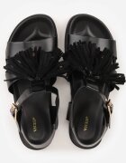 vices Sandale Negre Stil Boho Decorate cu Franjuri și Mărgele Saphareisis