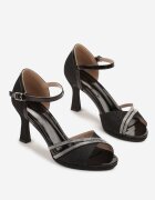 vices Sandale negre stiletto cu sclipici și zirconii Ovirea