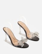 vices Sandale Negre Transparente cu toc cui cu fundă cu zirconii Finhira