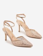 vices Sandale Șampanie cu Toc Stiletto Decorate cu Zirconii Ciaravie