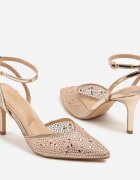 vices Sandale Șampanie cu Toc Stiletto Decorate cu Zirconii Ciaravie