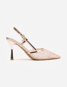 vices Sandale Șampanie din plasă cu toc stiletto împodobite cu zirconii Linellea