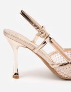 vices Sandale Șampanie din plasă cu toc stiletto împodobite cu zirconii Linellea