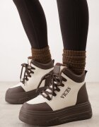 vices Sneakers Bej-Maro cu platformă Căptușiți cu blană Leanelitia