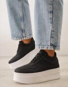vices Sneakers Negre Cu șireturi Pe Talpă Groasă Decorate cu Text Annalira