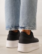 vices Sneakers Negre Cu șireturi Pe Talpă Groasă Decorate cu Text Annalira