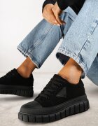 vices Sneakers Negre pe Talpă Groasă cu Aplicație Geometrică Leanae