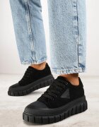 vices Sneakers Negre pe Talpă Groasă cu Aplicație Geometrică Leanae