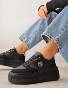 vices Sneakersi Negri pe Talpă Canelată Decorați cu Aplicație Elegantă Lunatea