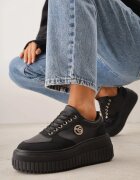vices Sneakersi Negri pe Talpă Canelată Decorați cu Aplicație Elegantă Lunatea