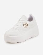 vices Sneakersy Albe pe Platformă Decorați cu Aplicație Rotundă Wodvire