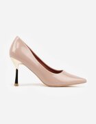 vices Stiletto bej lăcuiți cu branț din piele și inserție metalică Fallenisse
