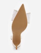 vices Stiletto cu toc cu partea superioară din plasă cu dungi pe călcâi cu fundiță și zirconii Telane Albi Albi
