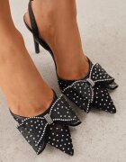 vices Stiletto cu toc cu partea superioară din plasă cu dungi pe călcâi cu fundiță și zirconii Telane Albi Negri