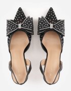 vices Stiletto cu toc cu partea superioară din plasă cu dungi pe călcâi cu fundiță și zirconii Telane Albi Negri