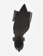 vices Stiletto cu toc cu partea superioară din plasă cu dungi pe călcâi cu fundiță și zirconii Telane Albi Negri