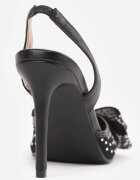 vices Stiletto cu toc cu partea superioară din plasă cu dungi pe călcâi cu fundiță și zirconii Telane Albi Negri