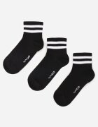 vico Set de 3 perechi de șosete din bumbac cu dungi la manșetă Fardrei Negre