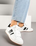 vico Sneakerși Alb-Negru în Stilul Tenisilor Clasici cu Benzi Decorative Neveza